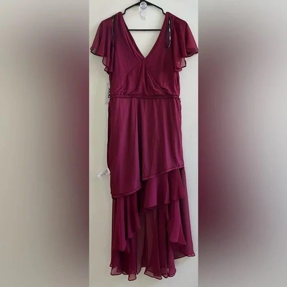 DKNY V-Neck Ruffled High-Low Hem burgundy dress size:6 - Picture 13 of 16